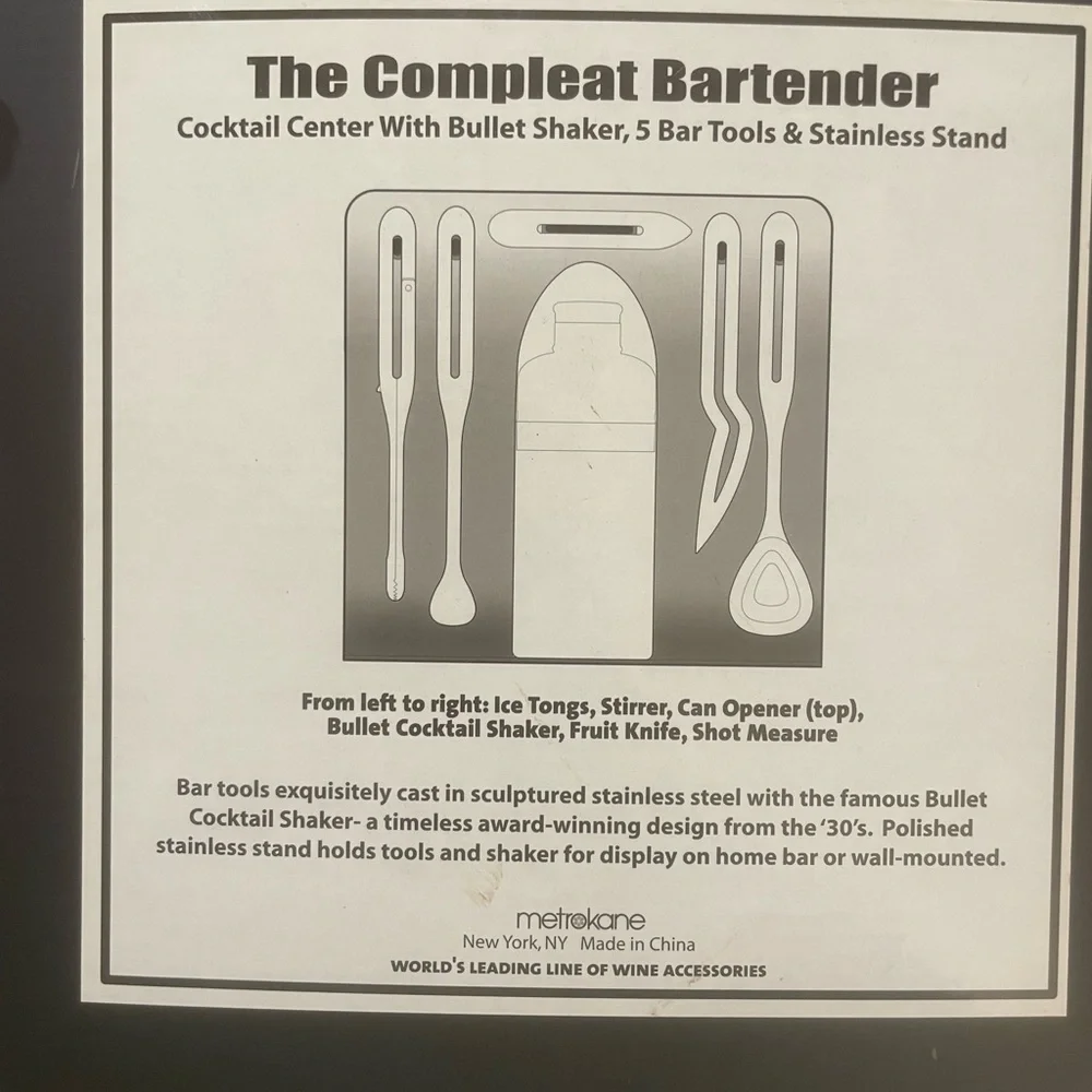 Metrokane “Bullet &The Complete Bartender” Stainless Steel Cocktail Bar set
